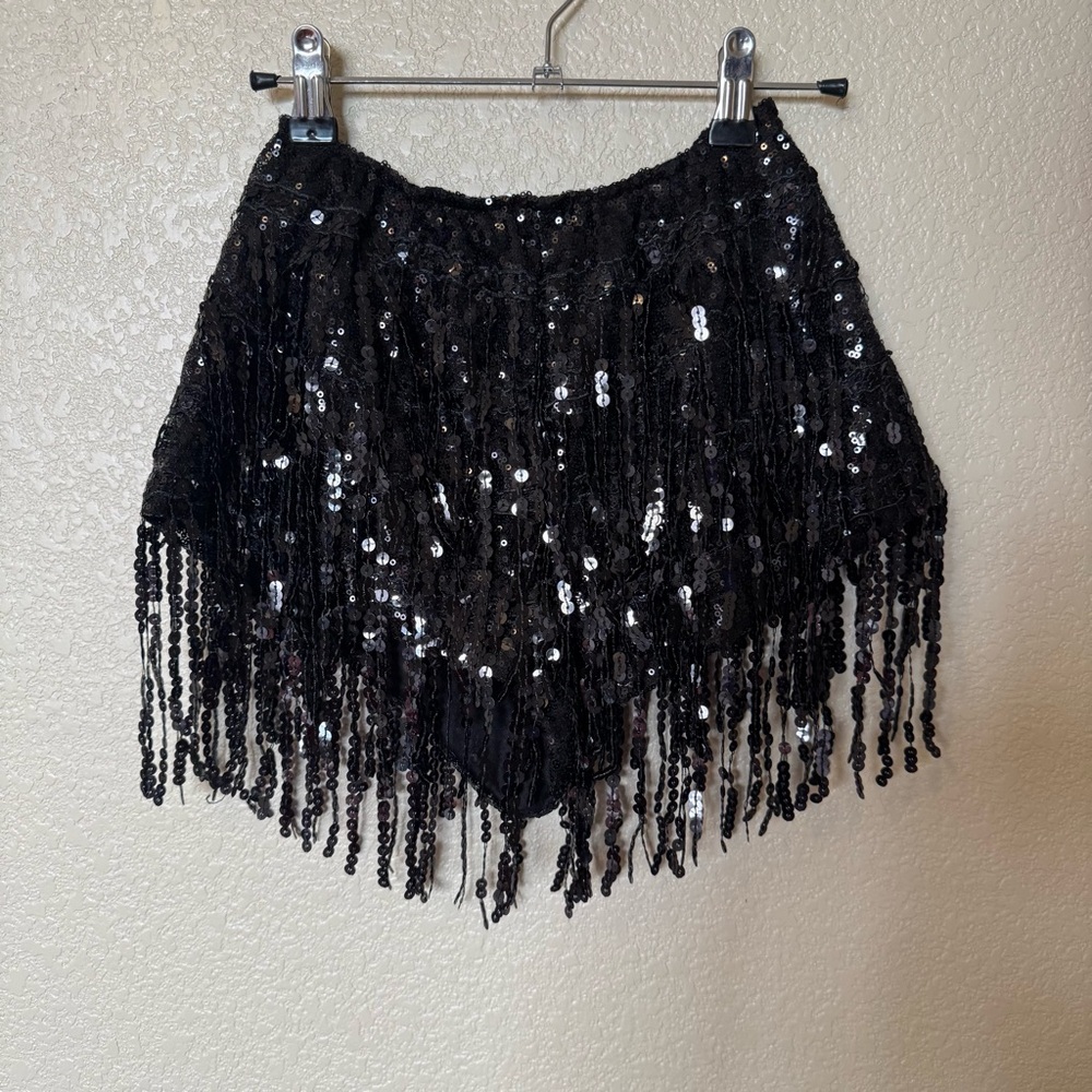 Black Sequin Fringe Shorts - Picture 2 of 5